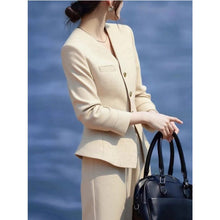 Load image into Gallery viewer, Waist-Grabbing Beige Coat and Wide Leg Pants Set
