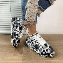 Load image into Gallery viewer, Round-Toe Thick-Sole Lace-Up Sneakers — Women’s Casual Print Shoes
