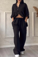Load image into Gallery viewer, Wide-Leg Pants &amp; Lace-Up Top Two-Piece Set – Solid Color, 12 Colors S–5XL
