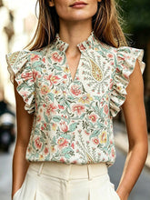 Load image into Gallery viewer, Women's Retro Ruffle-Trim Printed Sleeveless Top
