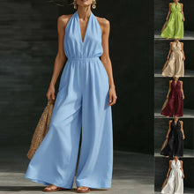Load image into Gallery viewer, Women’s V-Neck Halter Neck Wide-Leg Jumpsuit
