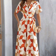 Load image into Gallery viewer, Women's Geometric Pattern Printed Lace Up Shirt Jumpsuit
