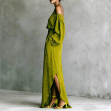 Load image into Gallery viewer, Off-Shoulder Top &amp; Asymmetrical Maxi Skirt Set – Women's 2-Piece Outfit

