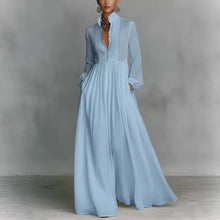 Load image into Gallery viewer, Women's French Style Long Sleeve Pleated A-Line Maxi Dress
