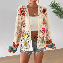 Load image into Gallery viewer, Hand-Crocheted Floral Cardigan Sweater | Boho Open Front Knit Top
