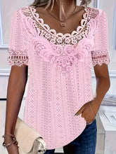 Load image into Gallery viewer, Women's Lace Patchwork Crew Neck Short Sleeve T-Shirt
