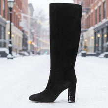 Load image into Gallery viewer, Women’s Suede High Heel Boots | Pleated Thick Heel Pointed Toe
