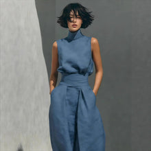 Load image into Gallery viewer, Women's Linen-Blend High-Neck Sleeveless Top &amp; Wide-Leg Pants Set
