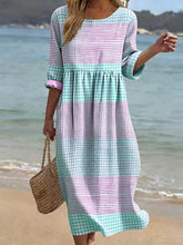 Load image into Gallery viewer, Women's Plus-Size Patchwork Maxi Dress – Relaxed Fit Casual Skirt
