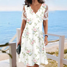 Load image into Gallery viewer, Women's Floral Lace Flounce Neckline High-Waist A-Line Midi Dress
