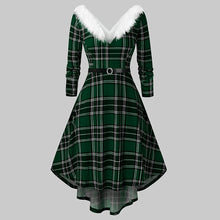 Load image into Gallery viewer, Christmas Women’s Fur Patchwork V-Neck Long-Sleeved Dress
