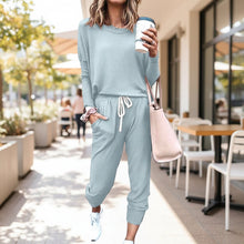 Load image into Gallery viewer, Women's Long Sleeve T-Shirt &amp; Pencil Pants Set – Loose Fit, Striped &amp; Solid
