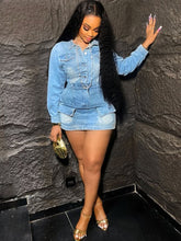 Load image into Gallery viewer, Women's High-Waisted Washed Denim Mini Dress – Multi-Pocket Hip-Lifting Design
