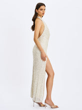 Load image into Gallery viewer, Niamh Golden Beaded Cowl Halter Backless Maxi Dress
