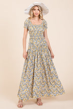 Load image into Gallery viewer, New Summer Flower Print Puff Sleeve Gathered Maxi Dress – Romantic and Feminine Floral Dress with Dramatic Sleeves
