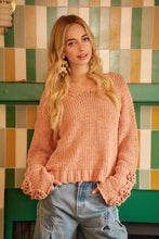 Load image into Gallery viewer, BiBi Chunky Knit Sweater with Flower Detail Sleeves

