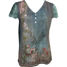 Load image into Gallery viewer, Women’s Floral Lace Sleeve Top – Elegant Short Sleeve Blouse
