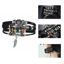 Load image into Gallery viewer, BOHO Tibet Stone Feather Multilayer Leather Bracelet Eye Fish Charms Beads Bracelets For Men Vintage Punk Wrap Wristband Cool Jewelry
