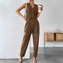 Load image into Gallery viewer, Women’s Coffee Sleeveless Pleated Jumpsuit
