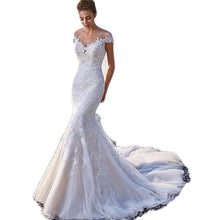 Load image into Gallery viewer, Princess Bride Mermaid Wedding Dress - White Trailing Backless Lace Gown
