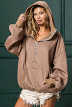 Load image into Gallery viewer, BiBi Stitch Detailed Elastic Hem Half Zip Fleece Hoodie
