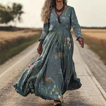 Load image into Gallery viewer, Women's Retro Chic 3D Print V-Neck Long-Sleeve A-Line Dress
