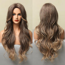 Load image into Gallery viewer, Dark Black Natural Long Wave Synthetic Hair Wigs Middle Part Heat Resistant Wigs for Afro American Women Daily Cosplay Party Use Wigs For Black Women Cosplay Wigs For Women
