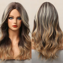 Load image into Gallery viewer, Dark Black Natural Long Wave Synthetic Hair Wigs Middle Part Heat Resistant Wigs for Afro American Women Daily Cosplay Party Use Wigs For Black Women Cosplay Wigs For Women
