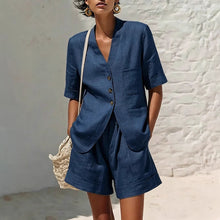 Load image into Gallery viewer, Women's Cotton-Linen Loose-Fit T-Shirt &amp; Cropped Shorts Two-Piece Set
