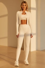 Load image into Gallery viewer, Women's High-Waist 3-Piece Athletic Set – Long Sleeve Jacket, Sports Bra &amp; Leggings
