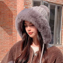 Load image into Gallery viewer, Houndstooth Pom-Pom Knit Beanie with Ear Straps – Warm Plush Winter Hat

