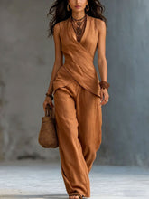 Load image into Gallery viewer, Women's V-Neck Crossover Tank Top &amp; Casual Trousers Two-Piece Set
