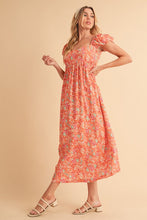 Load image into Gallery viewer, Cutout Back Floral Square Neck Puff Sleeve Midi Summer Dress For Women – Elegant &amp; Feminine with Modern Details, Perfect for Special Occasions
