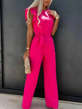 Load image into Gallery viewer, Ruffled Round Neck : Cap Sleeve Jumpsuit
