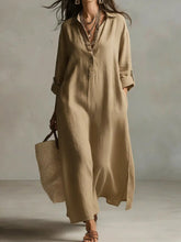 Load image into Gallery viewer, Women's Casual Long-Sleeve Linen Shirt Dress – Relaxed Fit
