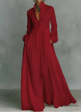 Load image into Gallery viewer, Women's French Style Long Sleeve Pleated A-Line Maxi Dress

