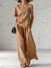 Load image into Gallery viewer, Women's Wide-Leg Pants &amp; Top Set – 2-Piece Three-Quarter Sleeve Outfit
