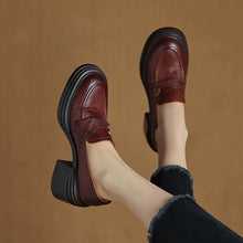Load image into Gallery viewer, Women’s Vintage Chunky Heel Leather Shoes – Retro Style
