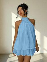 Load image into Gallery viewer, Women's Chiffon Halter Mini Dress – High-Waist Open-Back A-Line Dress
