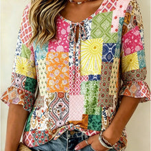 Load image into Gallery viewer, Women's Floral Print Three-Quarter Sleeve Shirt – Relaxed Retro
