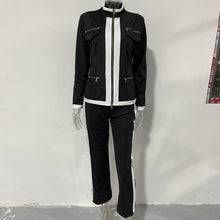 Load image into Gallery viewer, Women's Gold-Zip Contrast Trim Tracksuit Set – Fitted Jacket &amp; Slim Flare Pants
