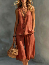Load image into Gallery viewer, Women's Sleeveless Buttoned Vest &amp; Shorts Two-Piece Set
