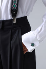 Load image into Gallery viewer, Meadow Green Floral Print Handmade Italian Cufflinks with Clear Resin
