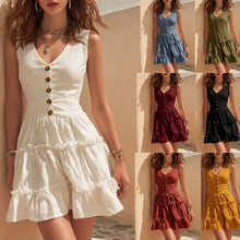 Load image into Gallery viewer, Women's Sleeveless Linen Button-Up Midi Dress
