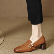 Load image into Gallery viewer, Women's Retro British Style Chunky Heel Leather Shoes – Round Toe Commuter
