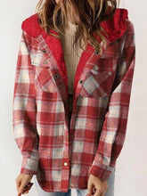 Load image into Gallery viewer, Plaid Snap Down Plush Hooded Jacket Soft &amp; Warm Women Outerwear Cozy And Comfortable Jacket
