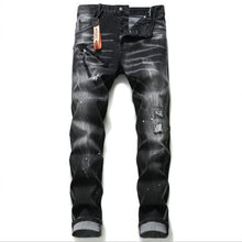 Load image into Gallery viewer, Black And Gray Paint Hole Zipper Decorations Personality Jeans Men
