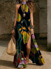Load image into Gallery viewer, Women's Printed Halterneck Split Maxi Dress – Loose Fit Sleeveless
