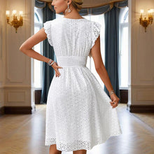 Load image into Gallery viewer, Waisted V-Neck Lace Midi Dress
