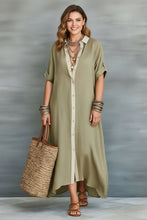 Load image into Gallery viewer, Color-Block Shirt Maxi Dress – Women's Loose Button-Front Long Dress with Contrast Collar
